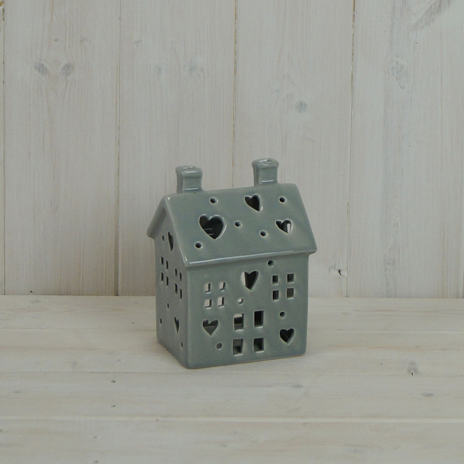 Small Grey Ceramic House Tealight Holder detail page